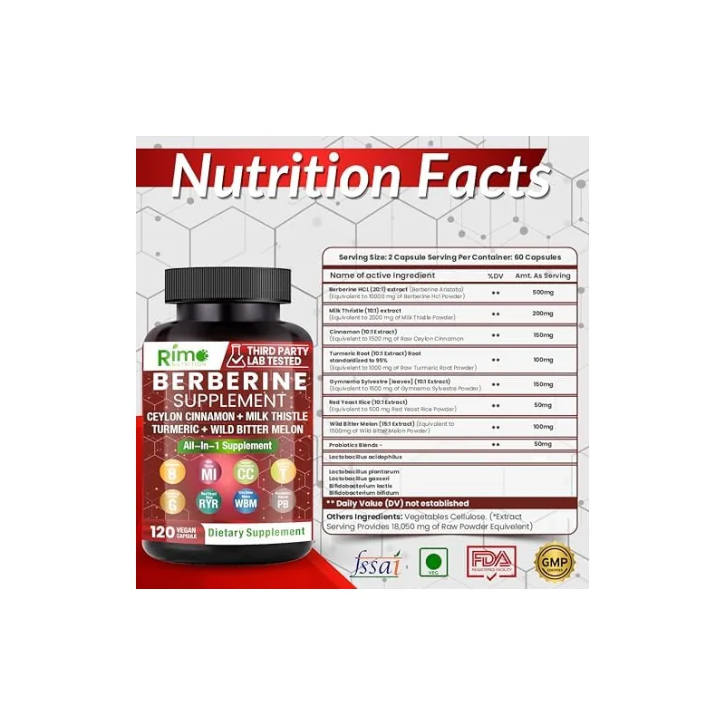 Berberine Supplement 1500mg with Ceylon Cinnamon, Bitter Melon & Gymnema – 8-in-1 Formula – 120 Capsules 4