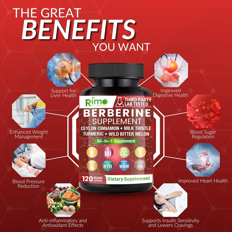 Berberine Supplement 1500mg with Ceylon Cinnamon, Bitter Melon & Gymnema – 8-in-1 Formula – 120 Capsules 5